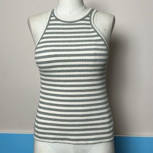 Theory Ribbed Gray and off white  Striped Racer Tank size Small